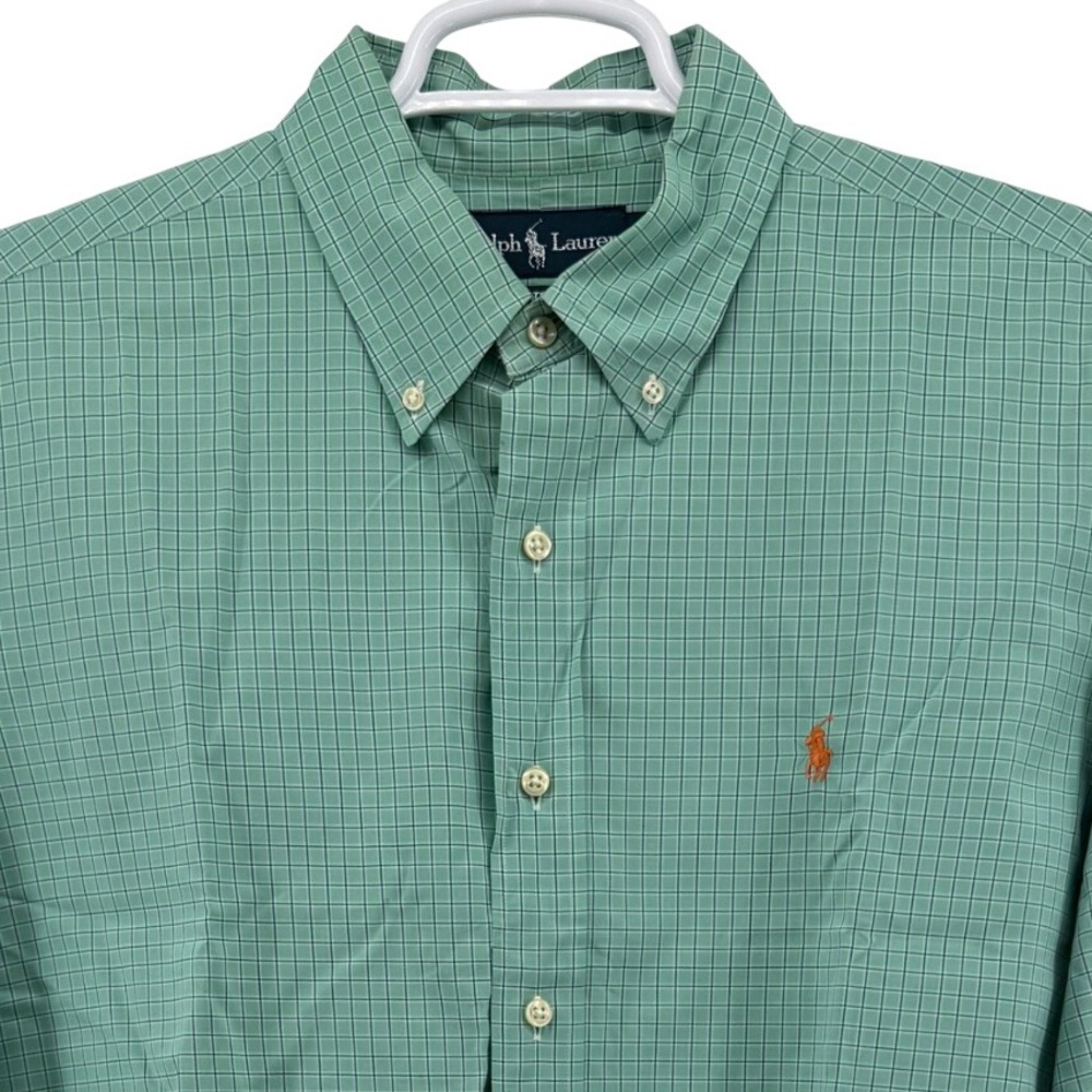 Polo Ralph Lauren Mens XL Custom Fit Green Micro Check Cotton Button Down Shirt